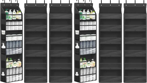 Vista 11 de Organizador de puerta con 6 bolsillos extra grandes, 12 bolsillos laterales, estante de almacenamiento resistente para armario, organizador de Beige