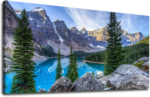 Vista 11 de Lienzo decorativo para pared, diseño de lago de montaña, ilustraciones de naturaleza grande, lago Moraine alimentado glacialmente, parque nacional