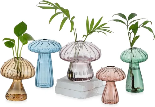 Vista 8 de Glasseam Estaciones de propagación de hongos para plantas: bonitas macetas de vidrio sopladas a mano de colores para plantas de interior, 5 frascos