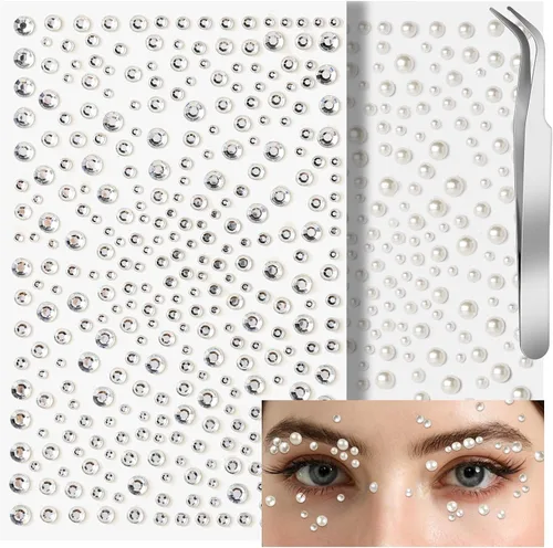Vista 11 de Teenitor Gemas Rojas y Negras para la Cara Diamantes de Imitación Negros para la Cara Maquillaje Festival Joyas para la Cara Rojas Gemas Adhesivas