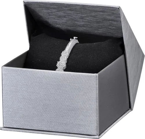 Vista 4 de ALLUREPACK Caja - Caja de regalo de joyería de papel de cartón cepillado de seda con cierre en ángulo moderno de élite, interior de espuma con Negro