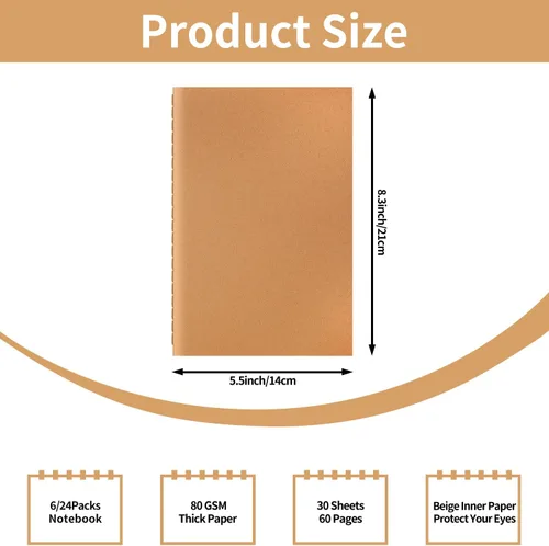 Vista 2 de ALKALO Paquete de 6 cuadernos de papel kraft de cuadrícula A5 a granel, cuadernos de diario, cuadernos de papel cuadriculado A5, 8.3 x 5.5 pulgadas