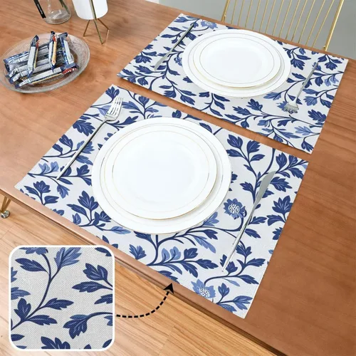 Vista 2 de Custom Europen Vine Scroll Pattern Blue Easter Place Mats Interior rústico lavable redondo manteles individuales 6 piezas 12 x 18 manteles redondos