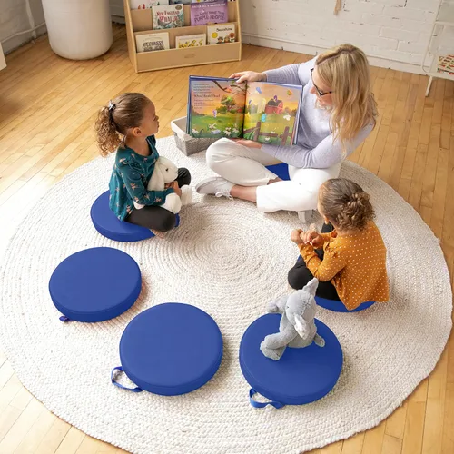 Vista 8 de ECR4Kids SoftZone - Cojines de suelo, redondos, asientos flexibles, color azul, 6 piezas