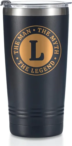 Vista 37 de Taza The Man the Myth the Legend con iniciales, vaso de viaje de acero inoxidable con monograma para hombres, divertida taza de café personalizada