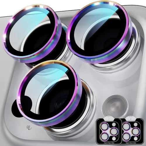 Vista 34 de YWXTW Diseñado para iPhone 14 Pro/iPhone 14 Pro Max Protector de Lente de Cámara Brillante, [Nuevo Diseño con Purpurina] Vidrio Templado de Metal