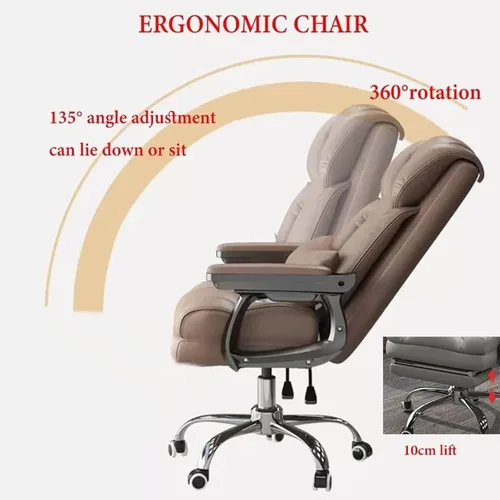Vista 3 de Ergonomic Office Chair with Footrest, High Back PU Leather Executive Computer Chair with 135° Backrest and Lumbar Support for Home Desk Task, Easy