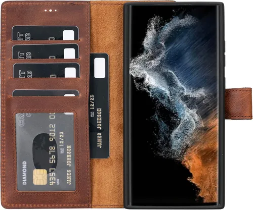 Vista 9 de HARDISTON Funda tipo cartera compatible con Samsung Galaxy S21, hecha a mano, de piel auténtica, cubierta magnética desmontable tipo flip con Negro