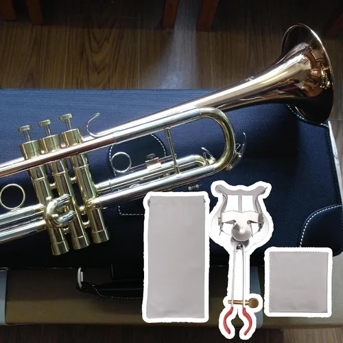 Vista 2 de Yibuy 5.4x2.0x0.7 in trompeta ligera de plata que marcha lira para instrumentos
