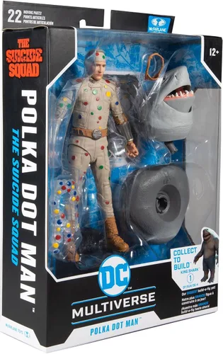 Vista 9 de McFarlane Toys DC Multiverse Polka Dot Man (The Suicide Squad) Figura de acción de 7 pulgadas con pieza de tiburón rey Build-A y accesorios