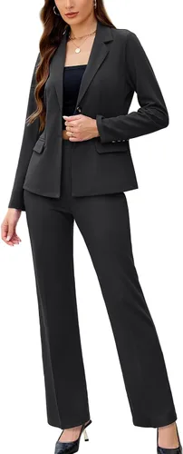 Vista 13 de Women's 2 Piece Suits Business Casual Outfits Long Sleeve Solid Pantsuits Professional Office Work Sets