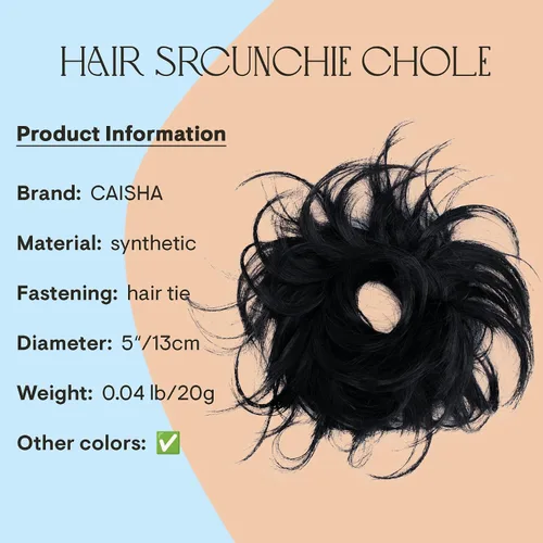 Vista 5 de PRETTYSHOP Pieza para el cabello de goma Voluminoso rizado y desordenado moño, Negro azabache Negro #1 HG3a