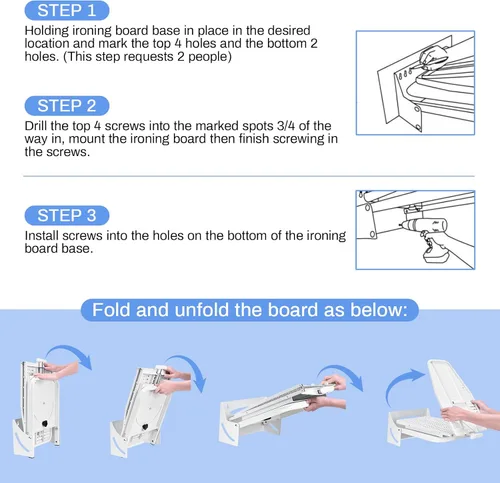 Vista 5 de Tabla de planchar giratoria de 180° para montar en la pared, resistente de 38.7 x 12 pulgadas Ironing Board with Heat Resistant Cover, Space