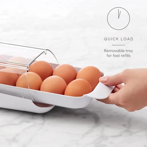 Vista 3 de YouCopia FridgeView - Soporte rodante para huevos, organizador de huevos apilable sin BPA con bandeja extraíble para almacenamiento