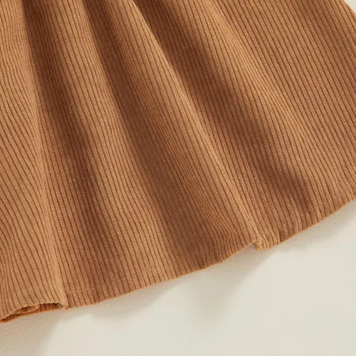 Vista 6 de Mandizy Ropa de bebé de Halloween para niña, conjunto de falda con tirantes de calabaza, fantasma, manga larga, mameluco de pana, vestido de overol