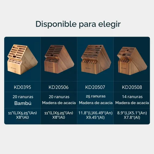 Vista 7 de KITCHENDAO Bloque de cuchillos de madera de acacia de 20 ranuras sin cuchillos, soporte universal para cuchillos de cocina, sostiene múltiples tipos