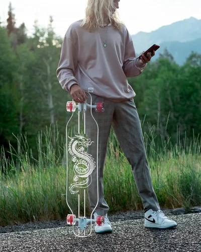 Vista 8 de GHOST BOARDS Clear Longboard Skateboard - Transparent Acrylic Long Boards with Light-Up LED Wheels for Smooth Rides - Ride The Streets in Style with