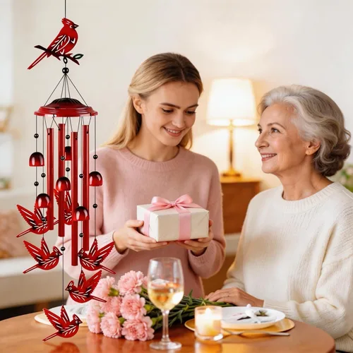 Vista 3 de YHmall Campanillas de viento cardenales para exteriores, regalos cardenales para mujeres, tonos relajantes, campanillas de viento conmemorativas