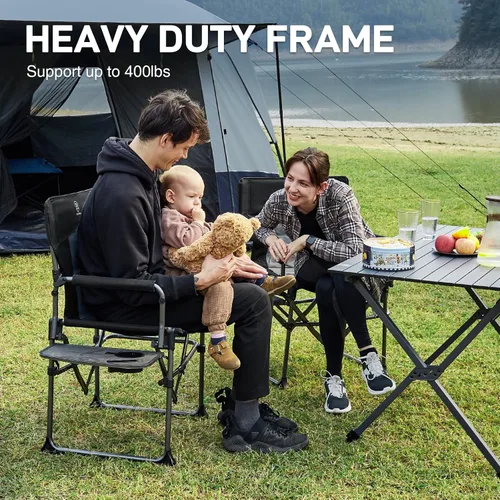 Vista 4 de EVER ADVANCED Silla de directores de camping con mesa auxiliar, plegable portátil con tamaño compacto, silla de césped resistente con bolsillo