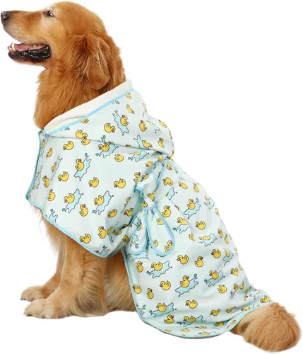Vista 8 de HDE Bata de baño para perro, súper absorbente, de secado rápido, para cachorros, ajustable, con capucha, para perros tallas S-XXL con patos de goma