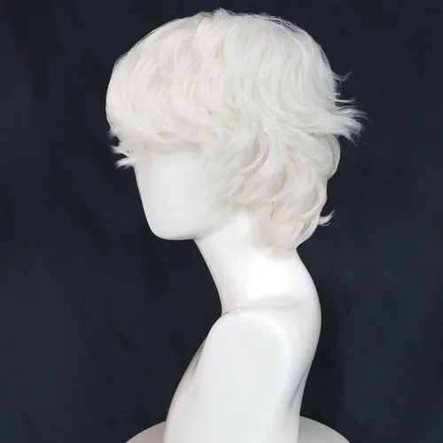 Vista 2 de Peluca rizada blanca para hombre, peluca corta y esponjosa para Blanco