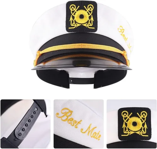 Vista 4 de Sombrero de capitán de despedida de soltero - Sombrero de soltero náutico para novio Accesorio divertido Boats n' Hoes Bridal Shower