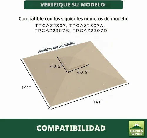 Vista 4 de Garden Winds Cubierta superior de repuesto RipLock 350 reforzada compatible con selección de estilo, techo inclinado de 10 x 10 pies, modelos