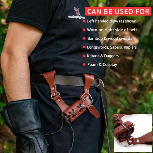 Vista 30 de Armory Replicas™ - Rana espada de cuero hecha a mano – Disfraz medieval LARP hebilla ajustable y cinturón de arma con cable soporte