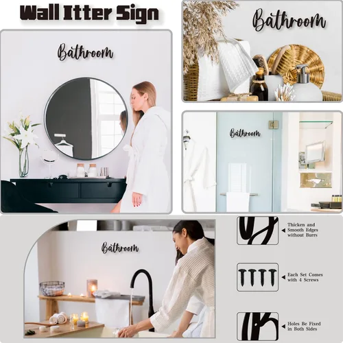 Vista 3 de Placa de metal para baño, decoración de pared, decoración de granja, para baño, vestidor