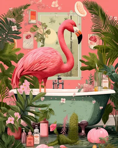 Vista 25 de Pintura por números para adultos, baño, animales, bricolaje, pintura al óleo digital, pintura acrílica, cebra, arte de pared, hojas verdes, bañera