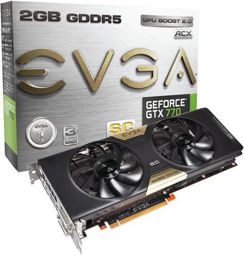 Vista 8 de EVGA GeForce GTX770 SuperClocked con enfriador EVGA ACX, 2 GB GDDR5 de 256 bits, DL DVI-I, DVI-D, HDMI, DP, SLI Ready Tarjetas gráficas