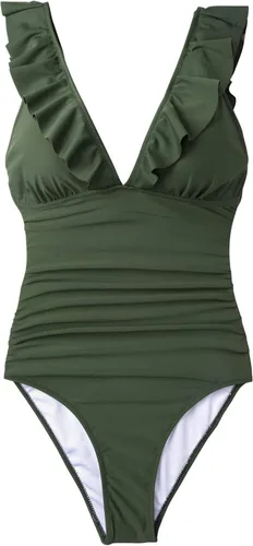 Vista 3 de CUPSHE Traje de baño de una pieza con volantes para mujer con cuello en V y cordones
