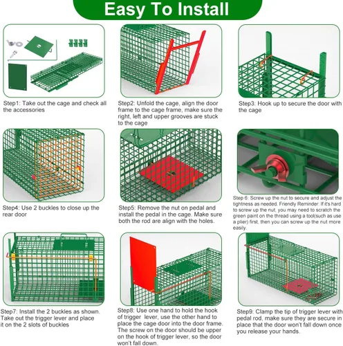 Vista 8 de 26in Single Door Humane Live Animal Trap Cage for Small Cats Rabbits