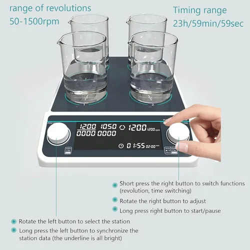 Vista 3 de Multi-Position Magnetic Stirrer, Laboratory Magnetic Mixer, Synchronizable & Asynchronous Run, Strong Magnetic Force, Rotating Speed/Timing(Mms4)