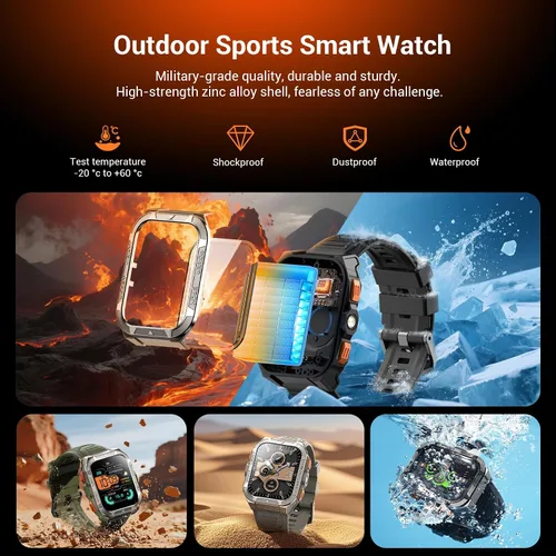 Vista 2 de Military Smart Watches for Men (Answer/Make Calls),1.91"Fitness Smart Watch for Android and iPhone, GPS Fitness Trackers Watch with Flashlight/Heart
