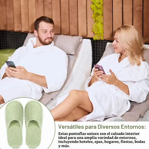 Vista 7 de Panitay 20 pares de pantuflas de spa reutilizables para invitados, lavables con triple capa de forro polar coral para el hogar, interiores, hoteles
