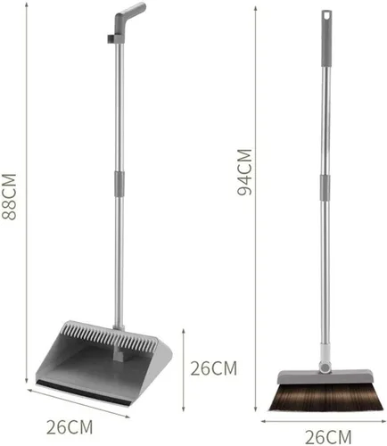 Vista 8 de Juego de escoba con recogedor Limpieza del hogar Escoba de acero inoxidable Recogedor Combinación antiadherente Artefactos de barrido de pelo