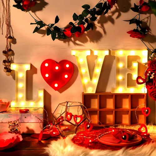 Vista 4 de 4 letras iluminadas con luces de San Valentín, alfabeto con luces LED, corazón romántico para San Valentín, aniversario, boda, compromiso, Blanco