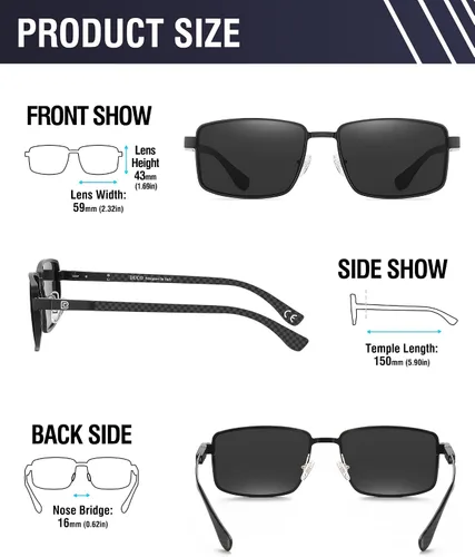 Vista 3 de DUCO Gafas de sol polarizadas rectangulares retro para hombres, tonos de fibra de carbono de moda