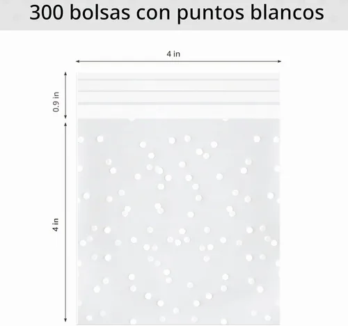 Vista 2 de Zezzxu 300 bolsas autoadhesivas para galletas, 4 x 4 pulgadas Patrón de lunares blancos, bolsas de celofán transparente para empaquetar galletas