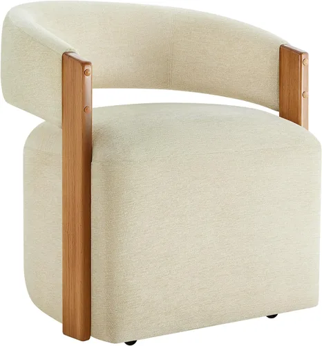 Vista 15 de KISLOT Juego de 1 sillas de comedor tapizadas con ruedas, color beige crema