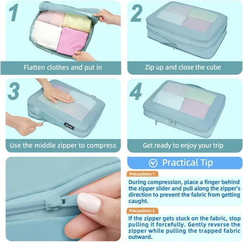 Vista 154 de BAGAIL 4 juegos/6 juegos/8 cubos de compresión para embalaje, accesorios de viaje, organizadores de embalaje expandibles (malla cuadrada, 06-beige)