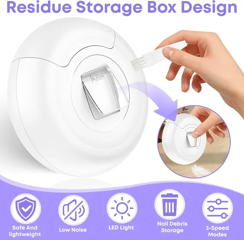 Vista 5 de Cortaúñas automático para personas mayores, cortaúñas eléctrico 3 en 1 con luz LED, batería recargable, cortaúñas para adultos, molinillo de uñas