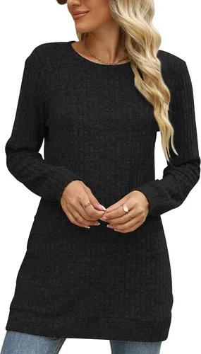 Vista 6 de Suéteres para mujer, de manga larga, cuello redondo, holgados, casuales, tipo túnica