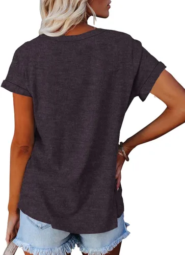 Vista 2 de APOFER Women's Casual Short Sleeve T-Shirts Crew Neck Tunic Basic Summer Tops Henry Shirt