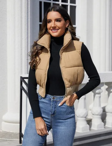 Vista 2 de Dqbeng Chaleco acolchado de moda para mujer, con cremallera completa, sin mangas, con relleno