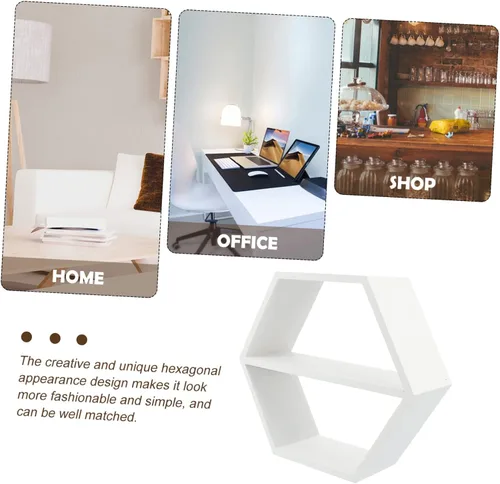 Vista 9 de IMIKEYA Estante de madera montado en la pared pequeño organizador de mesita de noche almacenamiento maceta soporte diseño hexagonal 1pc