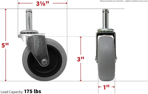 Vista 11 de Shepherd Hardware 9807 Rodaja giratoria con vástago de 3 pulgadas, rueda de goma, diámetro de vástago de 7/16 pulgadas, capacidad de carga de 175