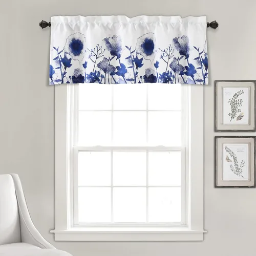 Vista 9 de Lush Decor Zuri Flora - Cenefa para cortina con filtro de luz, 18 pulgadas de largo x 52 pulgadas de ancho, azul y coral (paquete de 2)