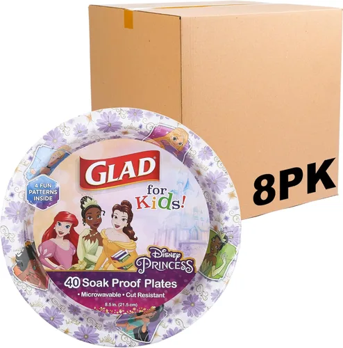Vista 7 de Glad para Niños Platos de Papel Desechables de Princesas Disney, Marcos Florales - Resistente, A Prueba de Absorción, Apto para Microondas, Platos